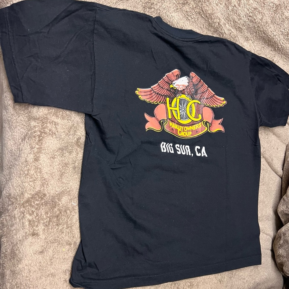 Collection of five Harley Davidson/motorcycle T-shirts.